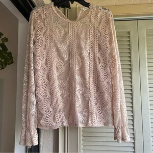 Lace Long-Sleeve Blouse - Light Pink